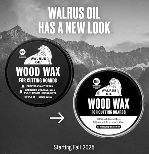 Walrus Oil cutting board oil bottle close-up with USA-made label