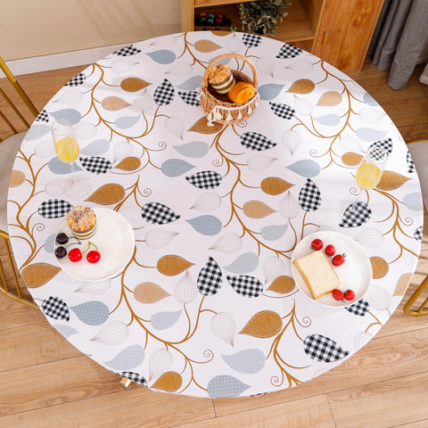 Walrus round vinyl tablecloth with flannel backing, close-up showing soft protection