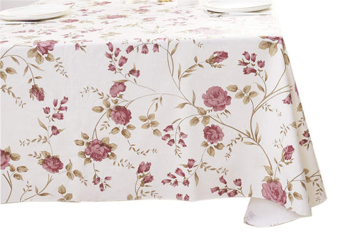 Walrus tablecloth on dining room setup adds elegant protection for everyday meals.