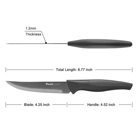 Wanbasion knife set on dining table demonstrating versatile cutting performance.
