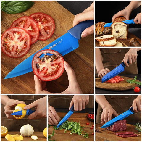 Wanbasion dishwasher-safe knife with sheath demonstrates convenient cleanup after cooking.