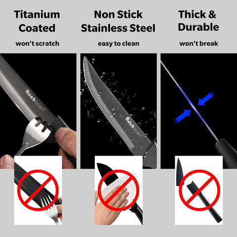 Wanbasion steak knives ergonomic handle grip in action for comfortable dining.