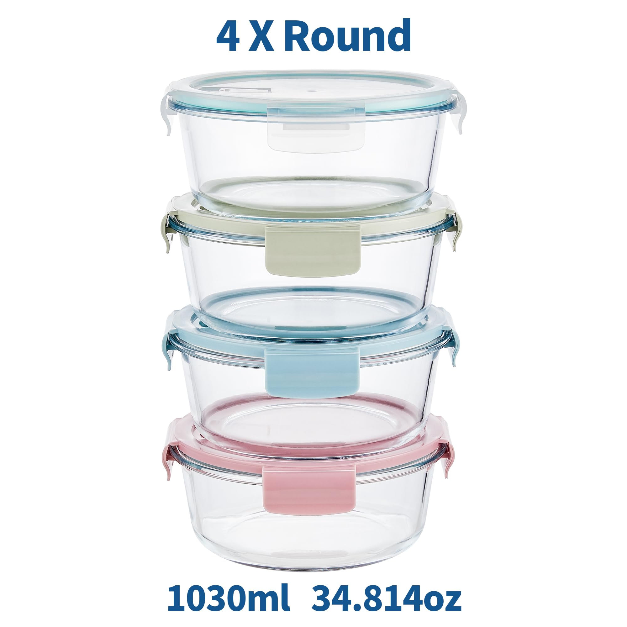 Wancilock airtight lid with four locking tabs seals round glass container