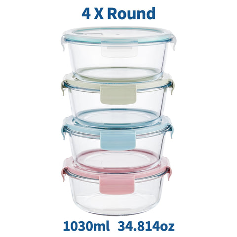 Wancilock airtight lid with four locking tabs seals round glass container