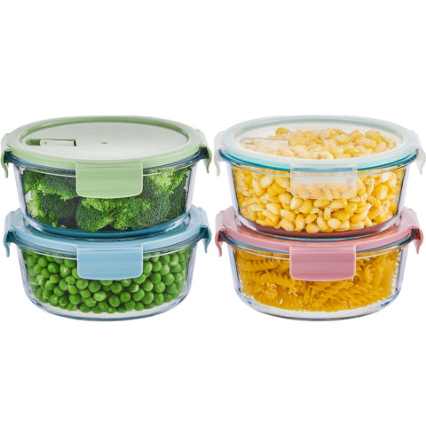 Wancilock round glass container with airtight lid for leftovers