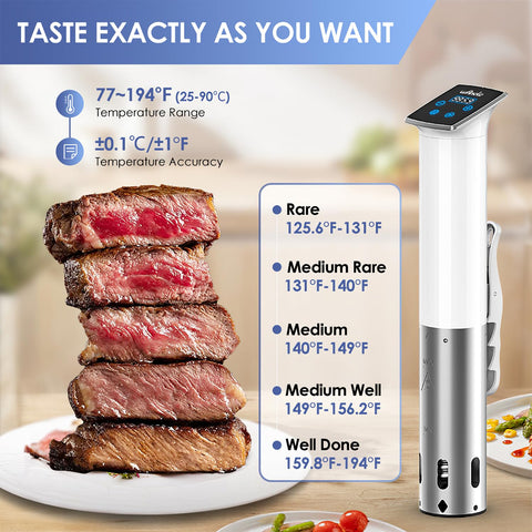 Wancle sous vide cooker water bath demonstrates even heat for tender results