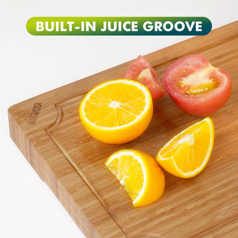 WANGMUXIA bamboo cutting board showing hanging hole for space-saving storage