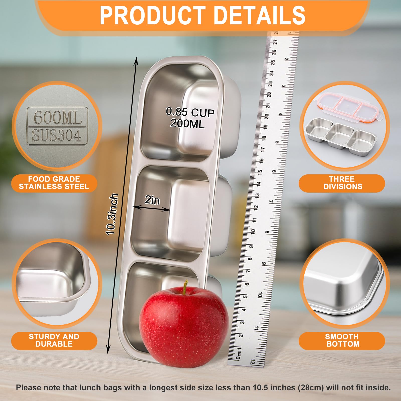 WANHMIF stainless steel lunch box lid includes a gasket for an airtight seal.