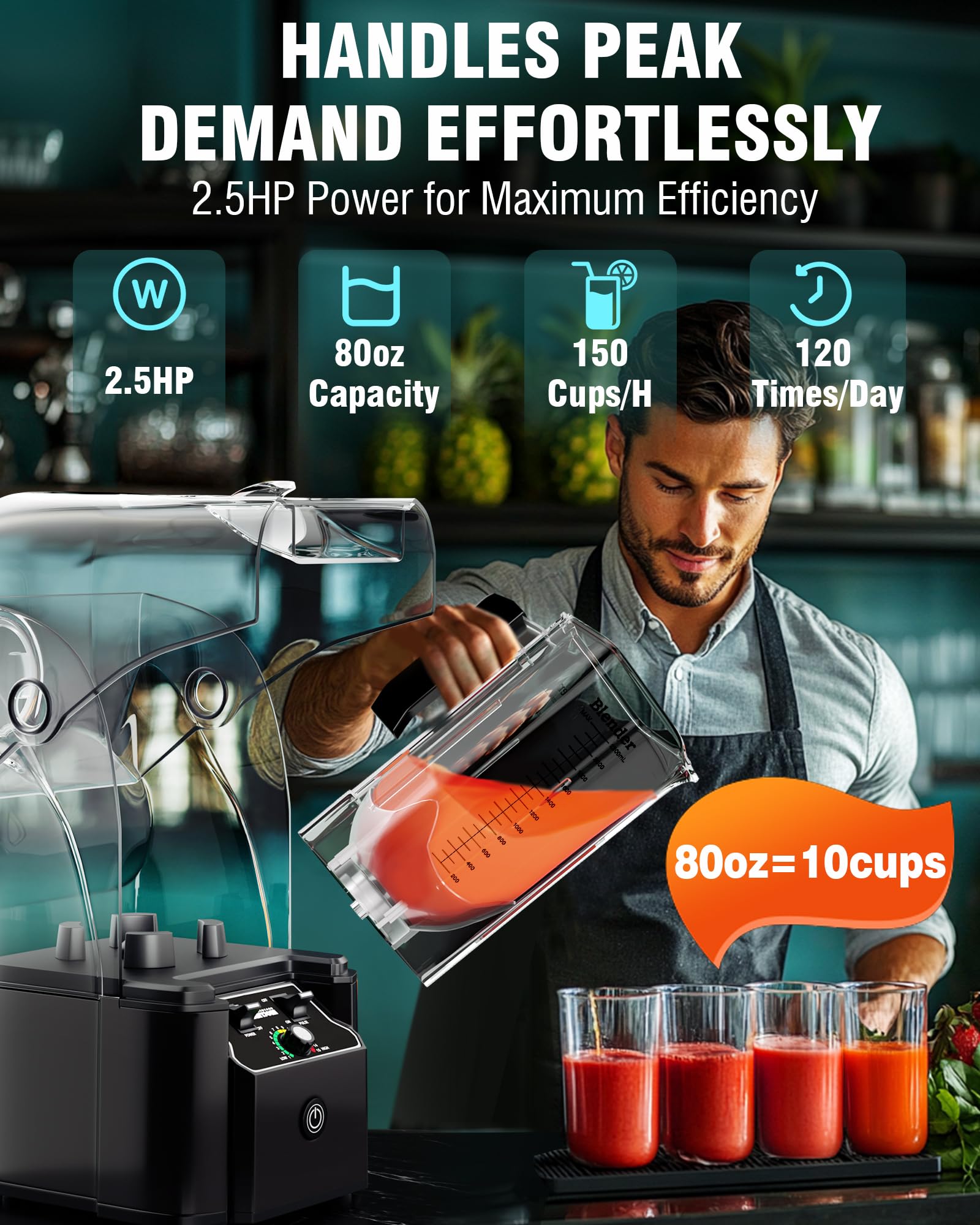 Powerful 2200W motor delivers fast, smooth blends with WantJoin blender