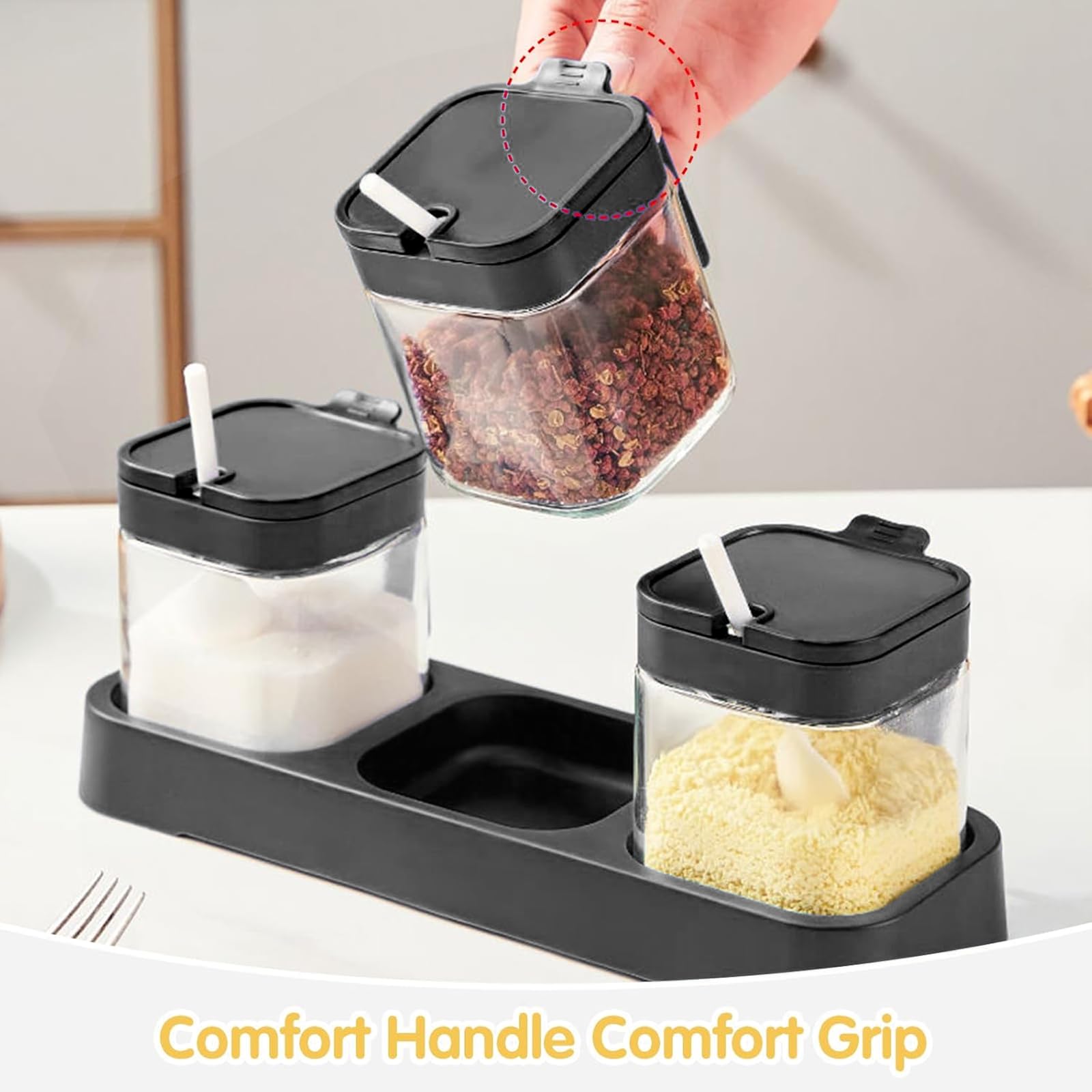 WANYISHUN three-pack spice pot set arranged beside a modern kitchen.