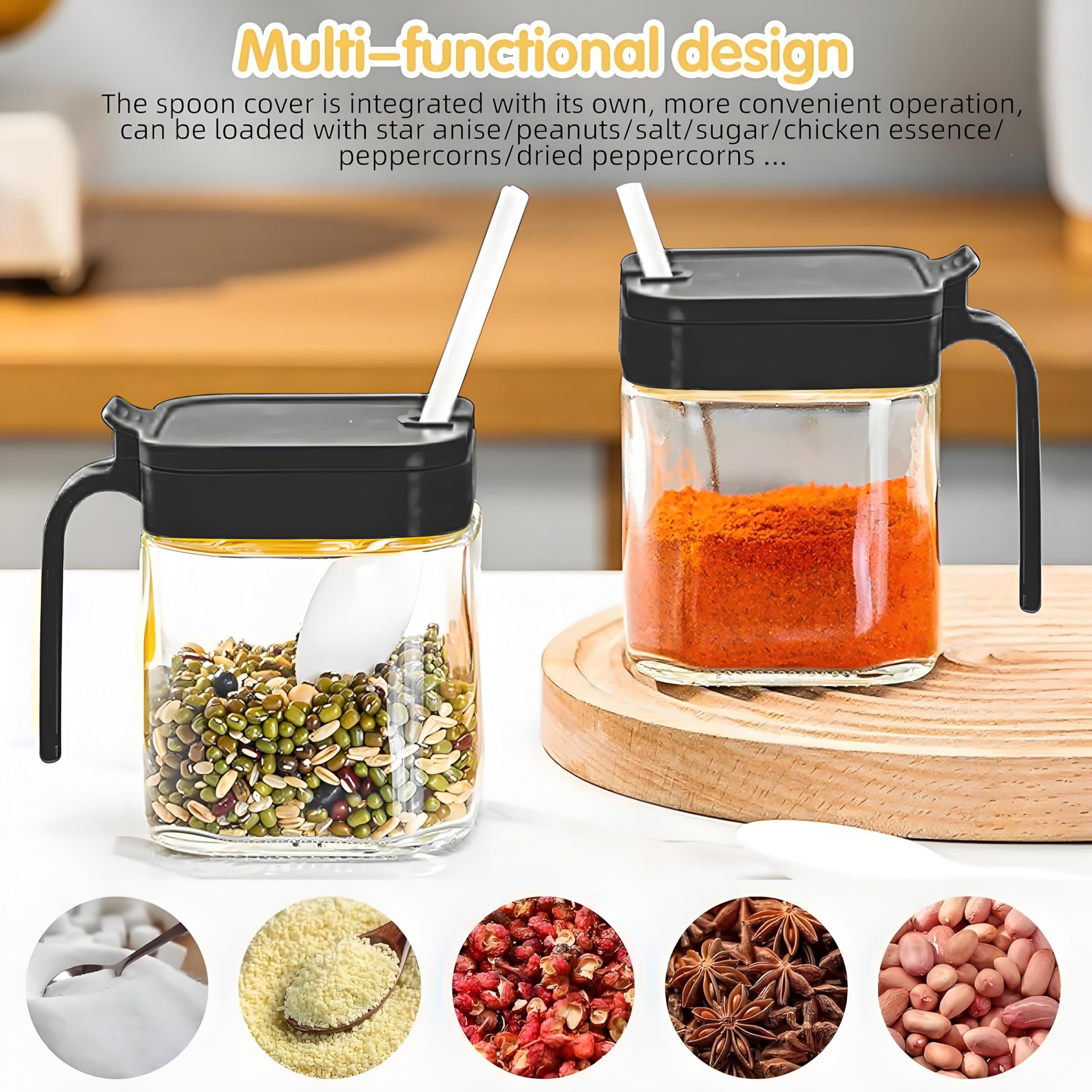 WANYISHUN square spice containers with base design to prevent sliding on countertops.