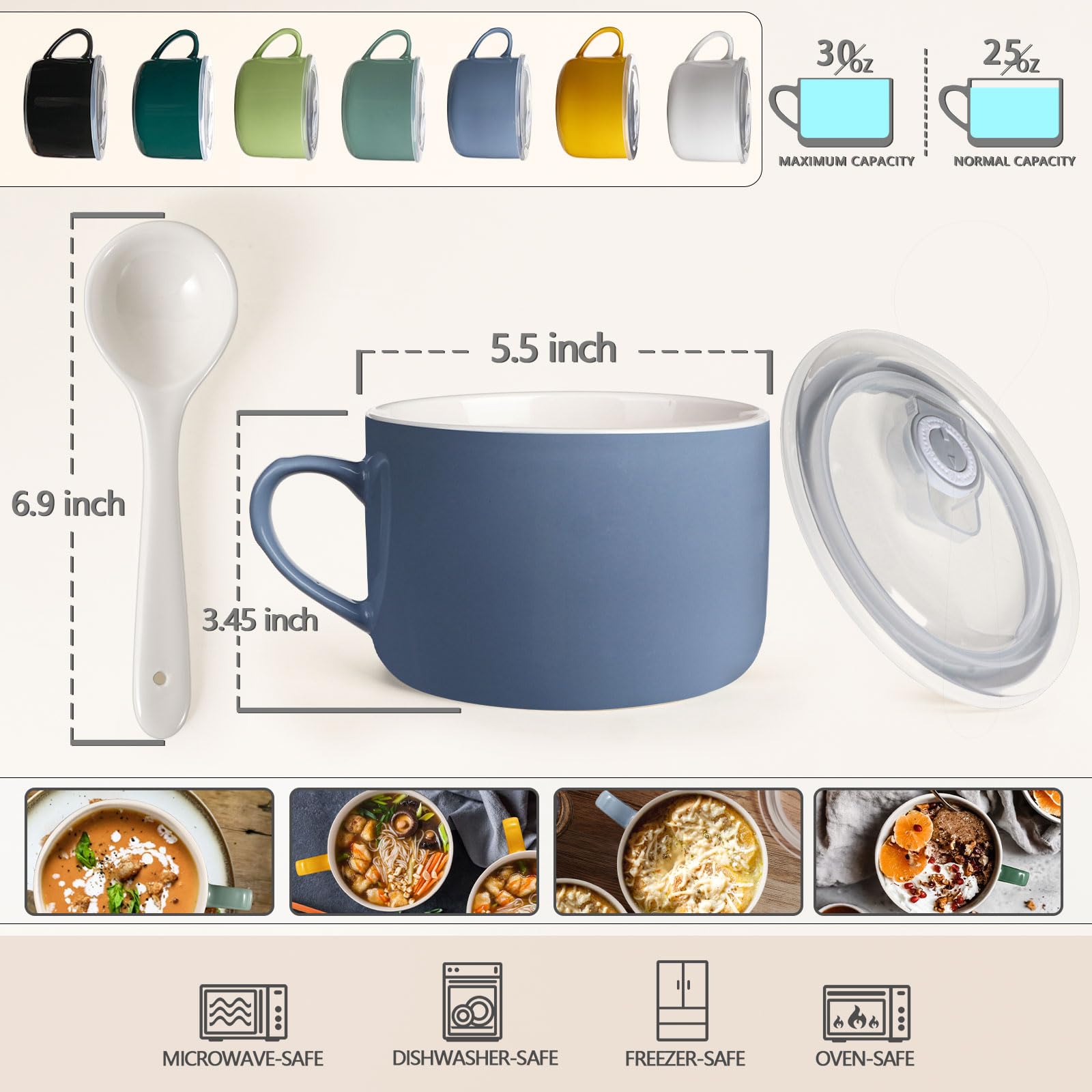 Wareland ramen bowl with lid in sky blue keeps noodles warm.