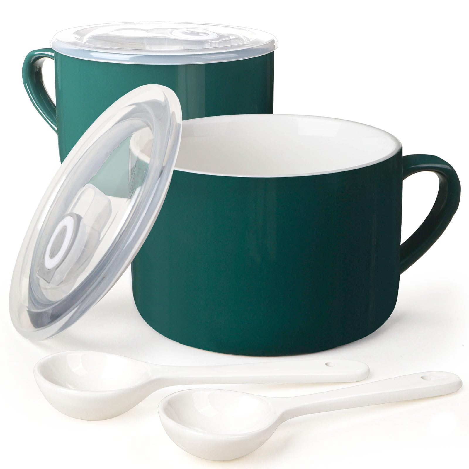 Wareland soup bowls with handles and spoons for easy serving.