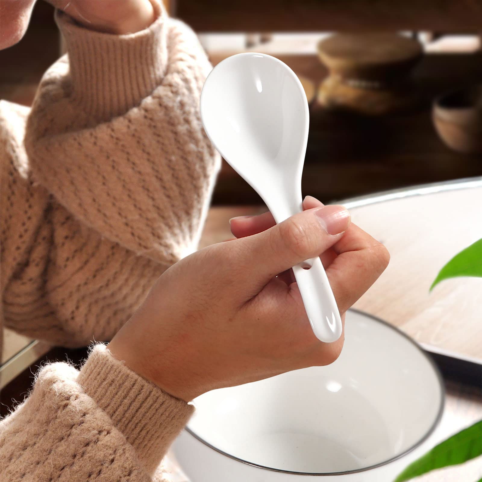 Wareland white ceramic spoons ideal for noodles and pho portions