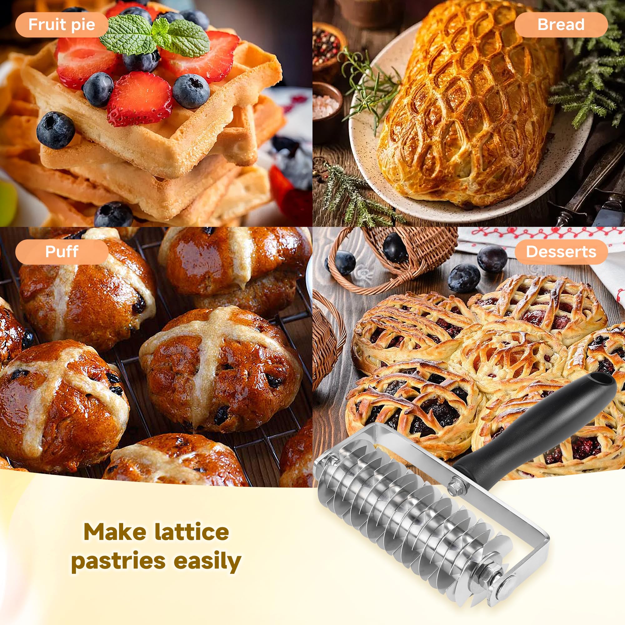 WarmHut Pastry Lattice Roller cutting edges deliver clean lattice cuts.