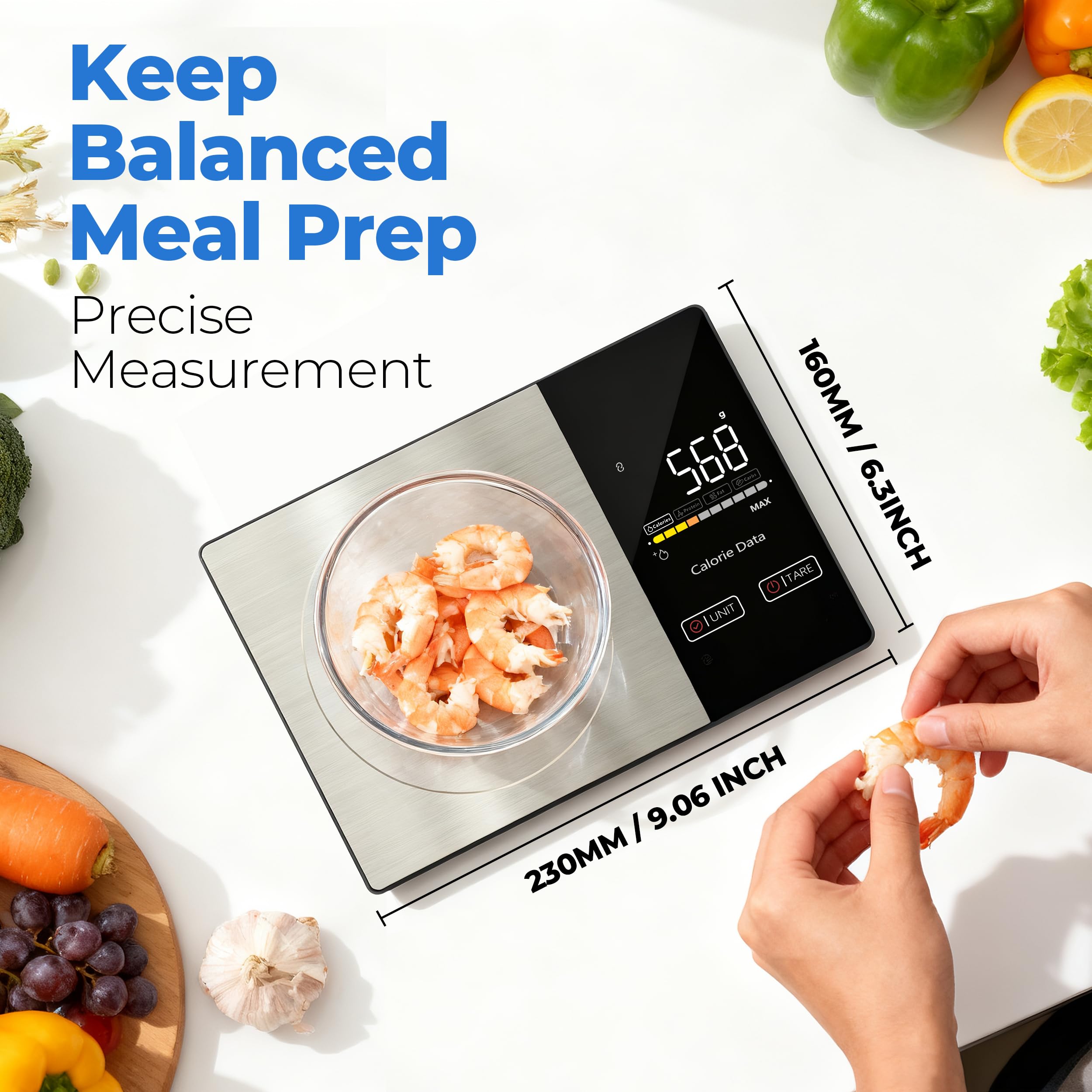WarmKey scale demonstrates tare function for container-free weighing.