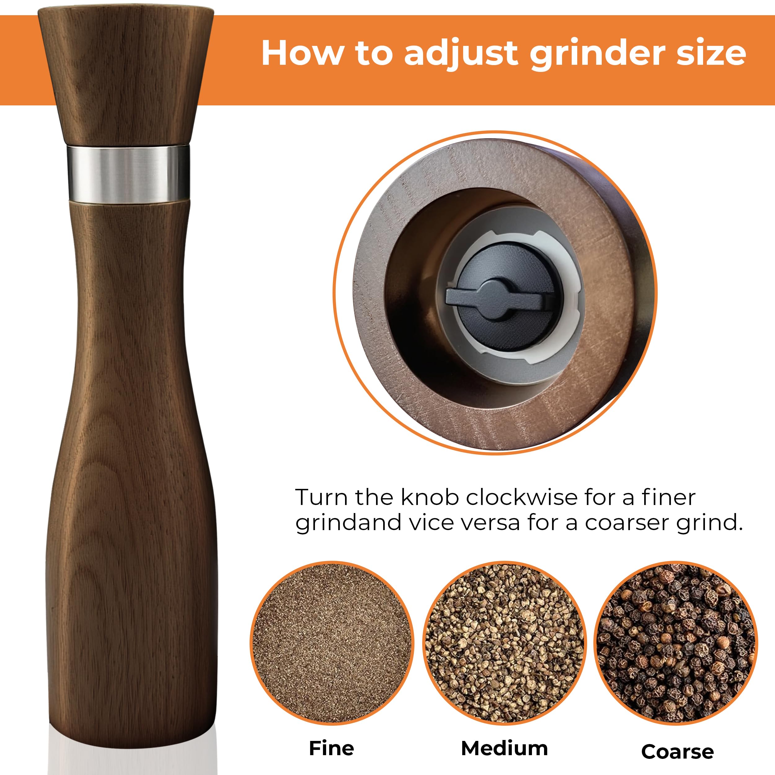 WarmKey refillable salt and pepper grinders with mess-free refill design.
