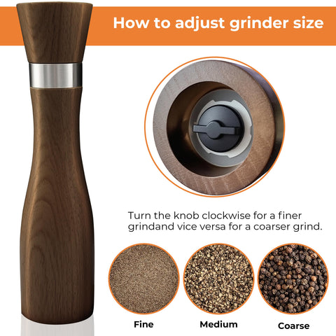WarmKey refillable salt and pepper grinders with mess-free refill design.