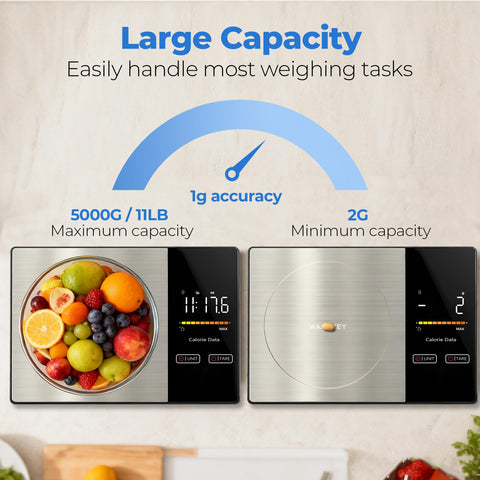 WarmKey scale with 5 kg capacity supports precise portions.
