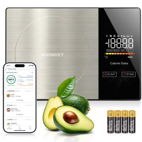 WarmKey Smart Nutrition Scale with bright LED display for precise measurements.