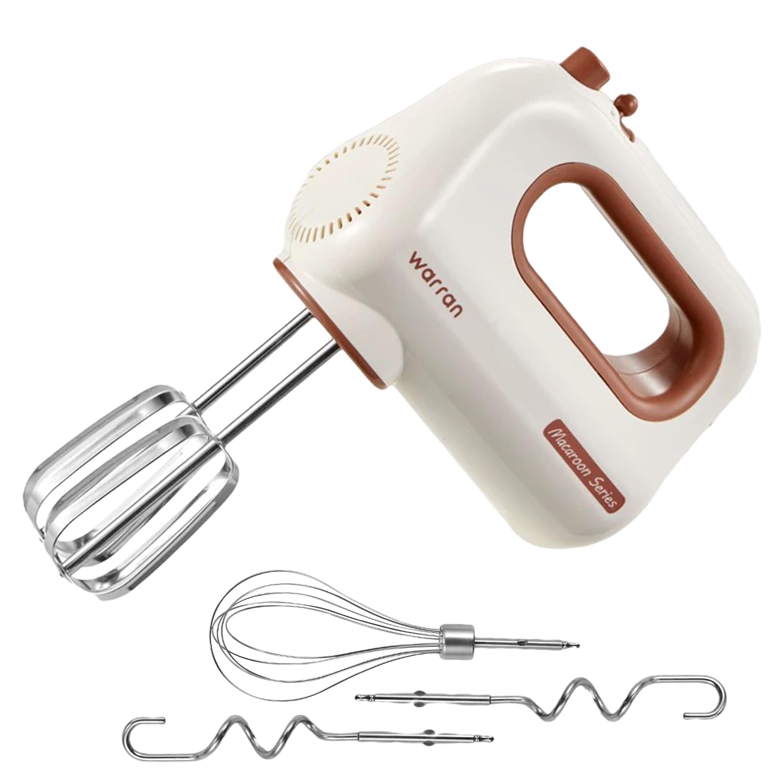 WARRAN 300W compact hand mixer in white for quick home baking.