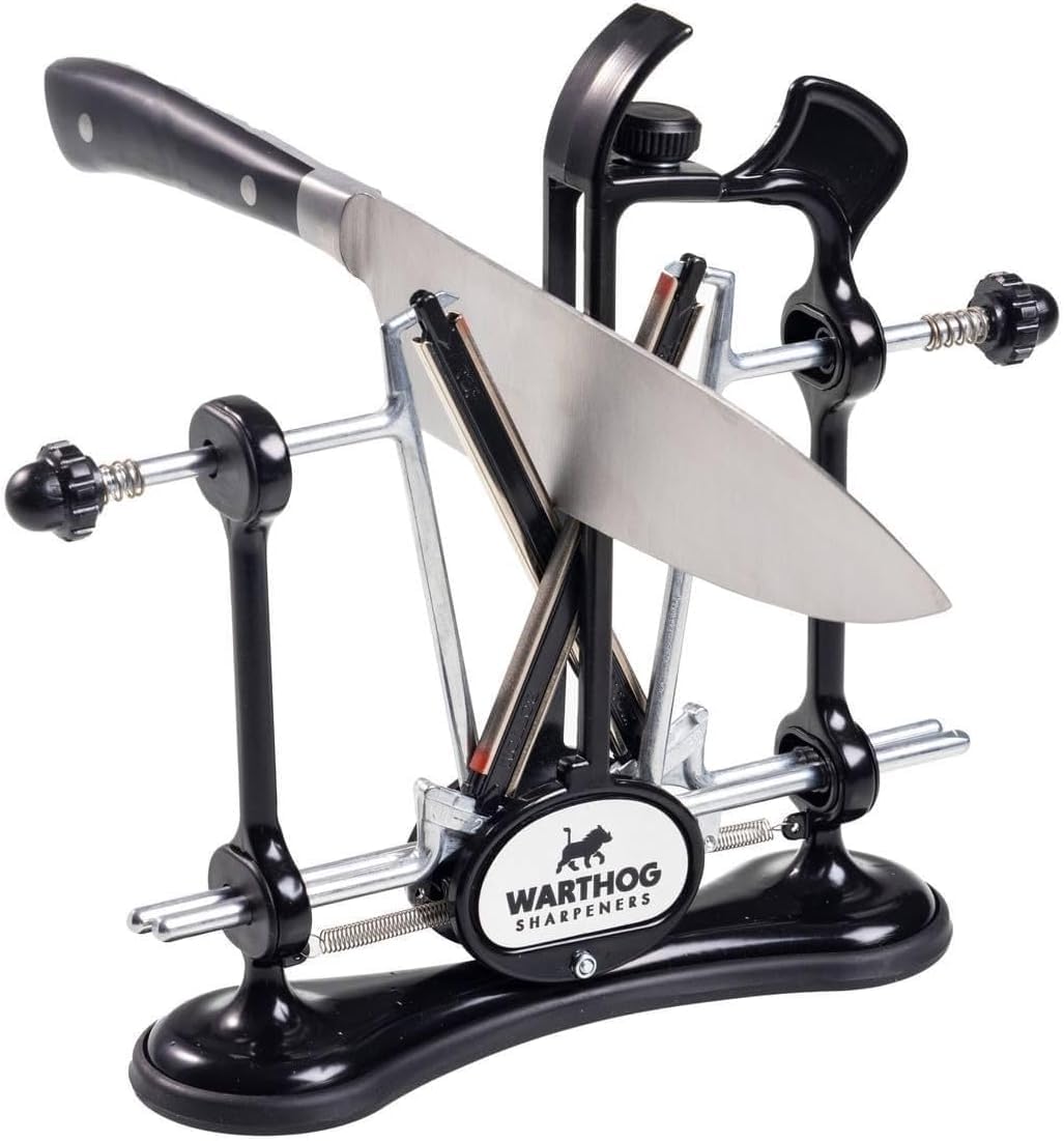 Warthog A4 metal frame with rubber base ensures stable sharpening.
