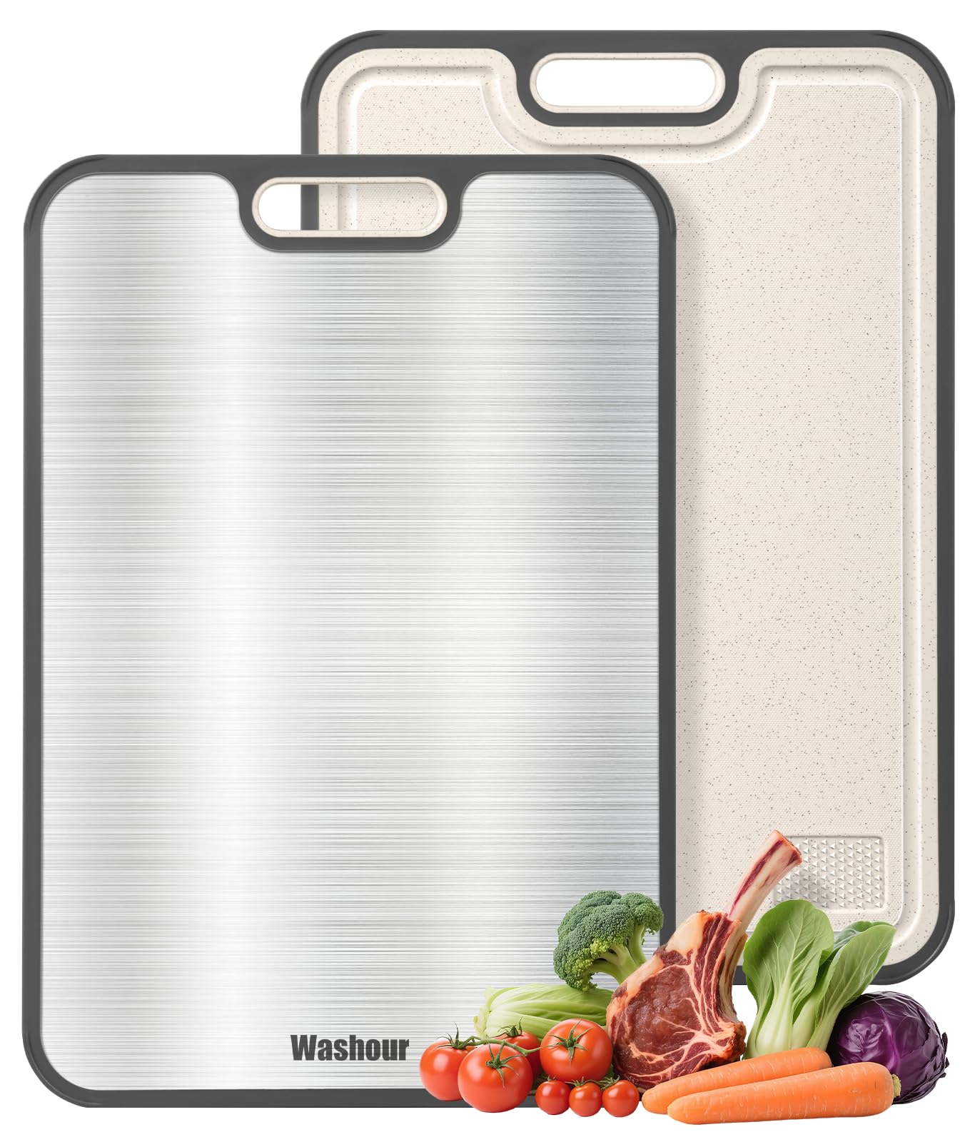 Washour titanium cutting board, double-sided for versatile prep and ingredient separation.