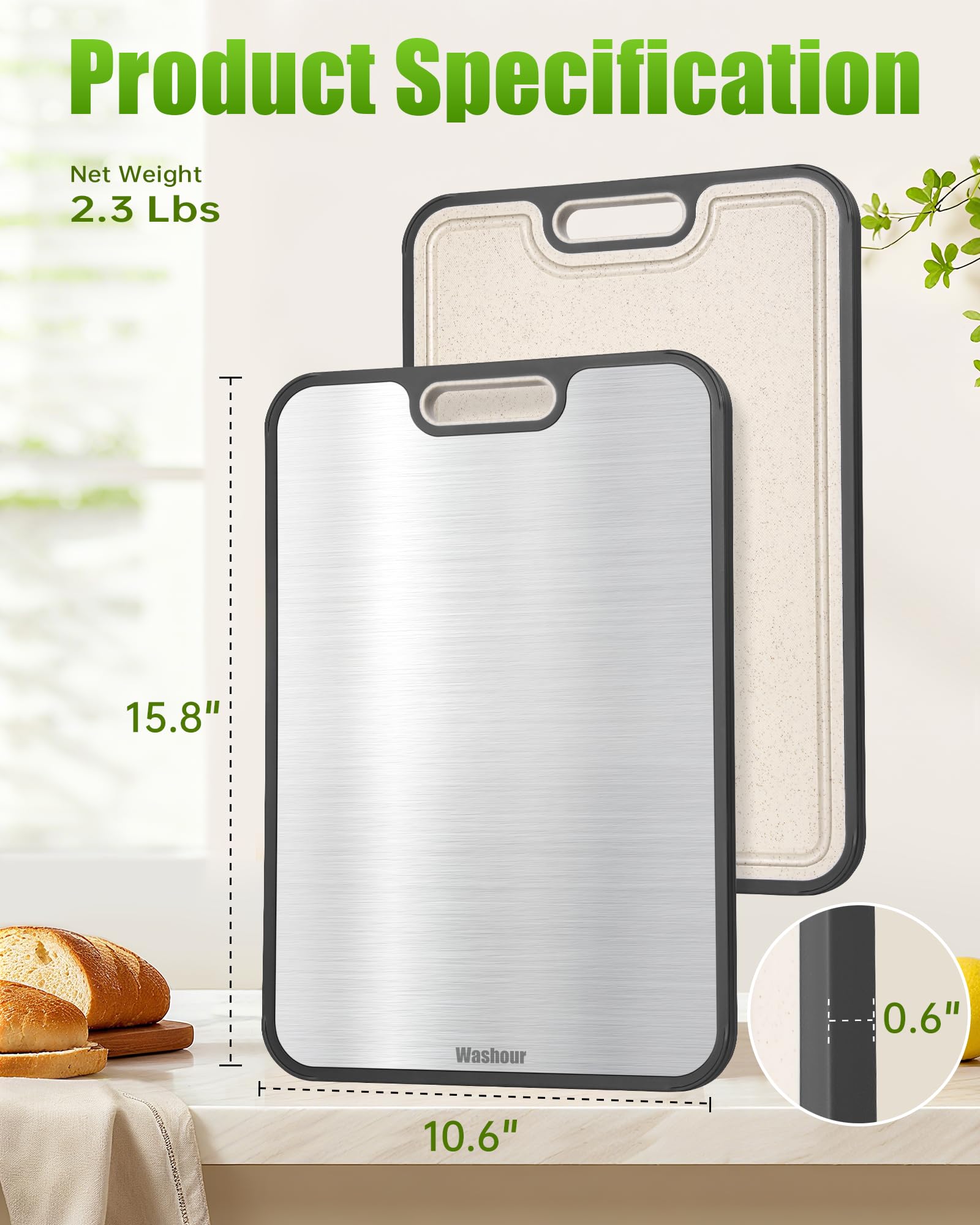 Washour titanium board with easy-grip handles for transport and cleaning.