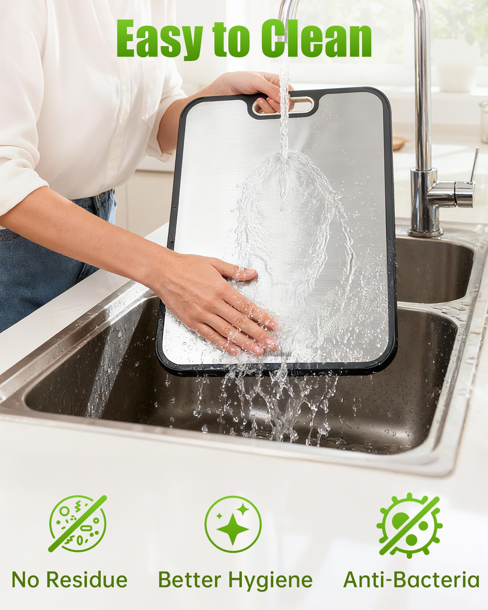 Washour titanium board features elevated edges to protect countertops.