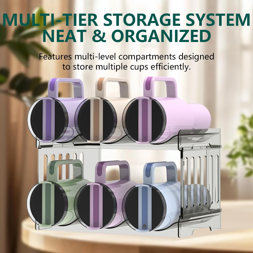 Water Bottle Organizer kitchen rack helps keep mugs and bottles organized and reachable.