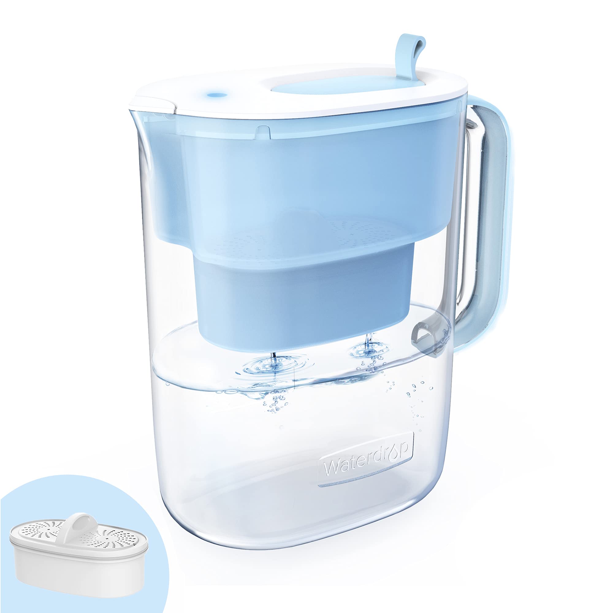 Waterdrop 200G Long-Life Pitcher in blue, front view for easy daily hydration