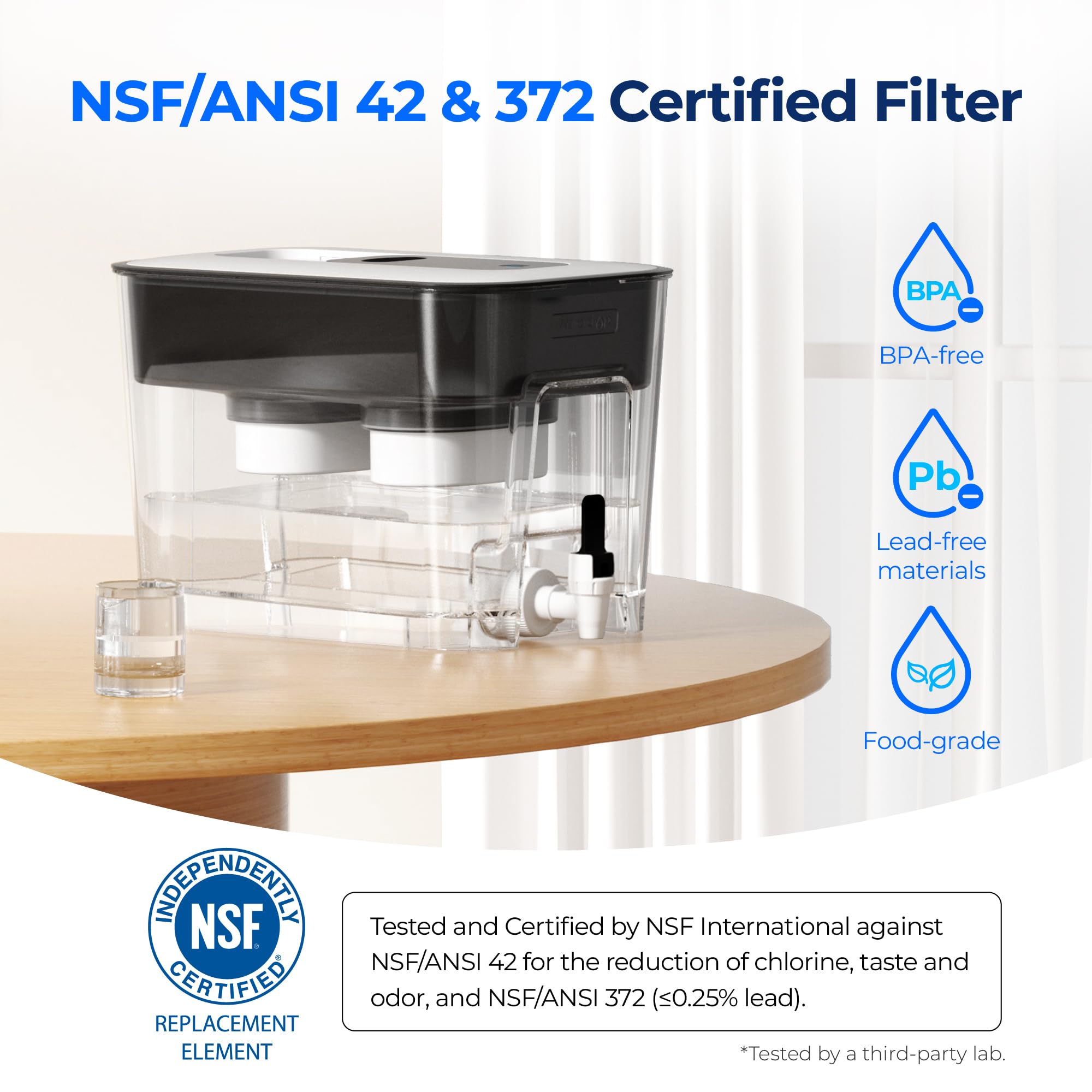 Waterdrop 40 Cup Dual Filter Dispenser replacement area for easy filter swaps.