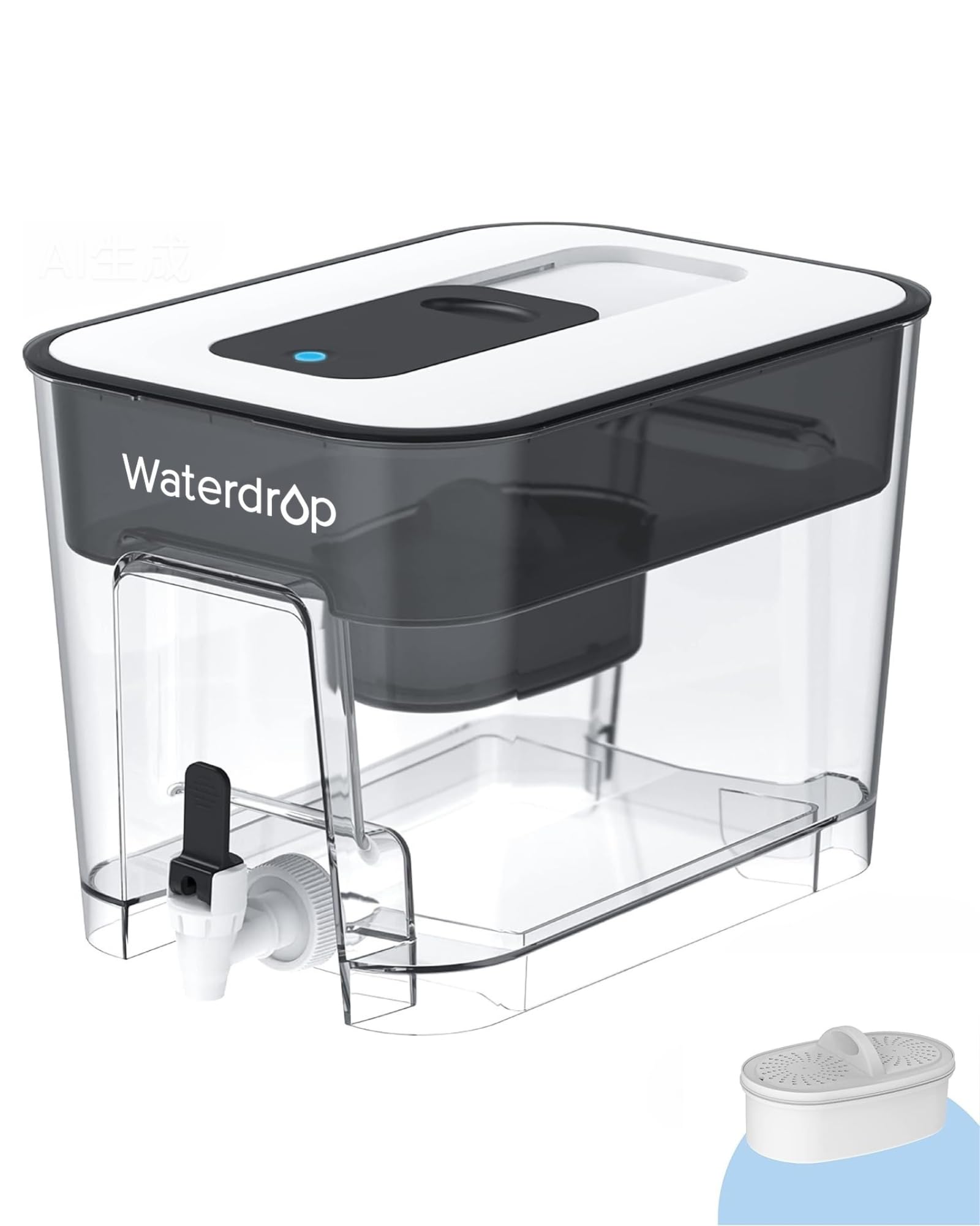 Waterdrop 40-cup dispenser front view highlights large home and office capacity.