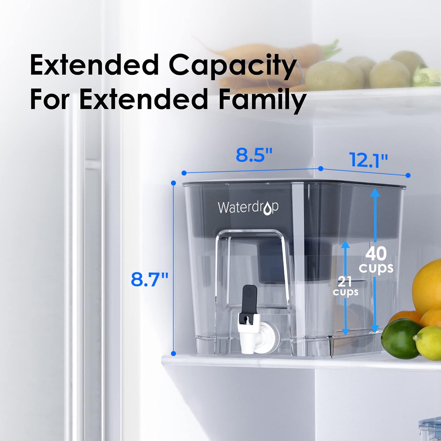 Waterdrop 40-cup dispenser sliding lid enhances freshness and odor control.