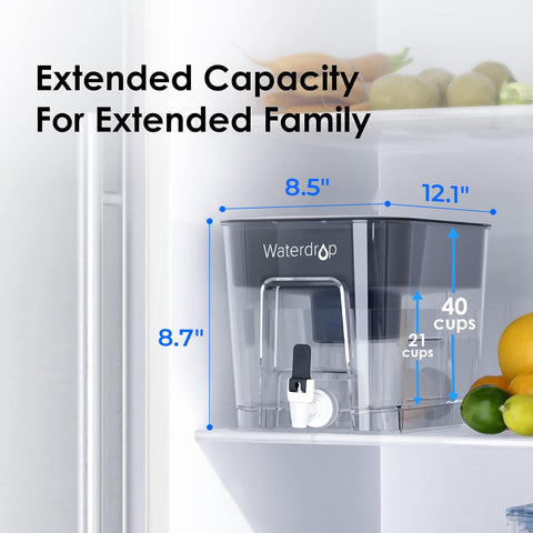 Waterdrop 40-cup dispenser sliding lid enhances freshness and odor control.