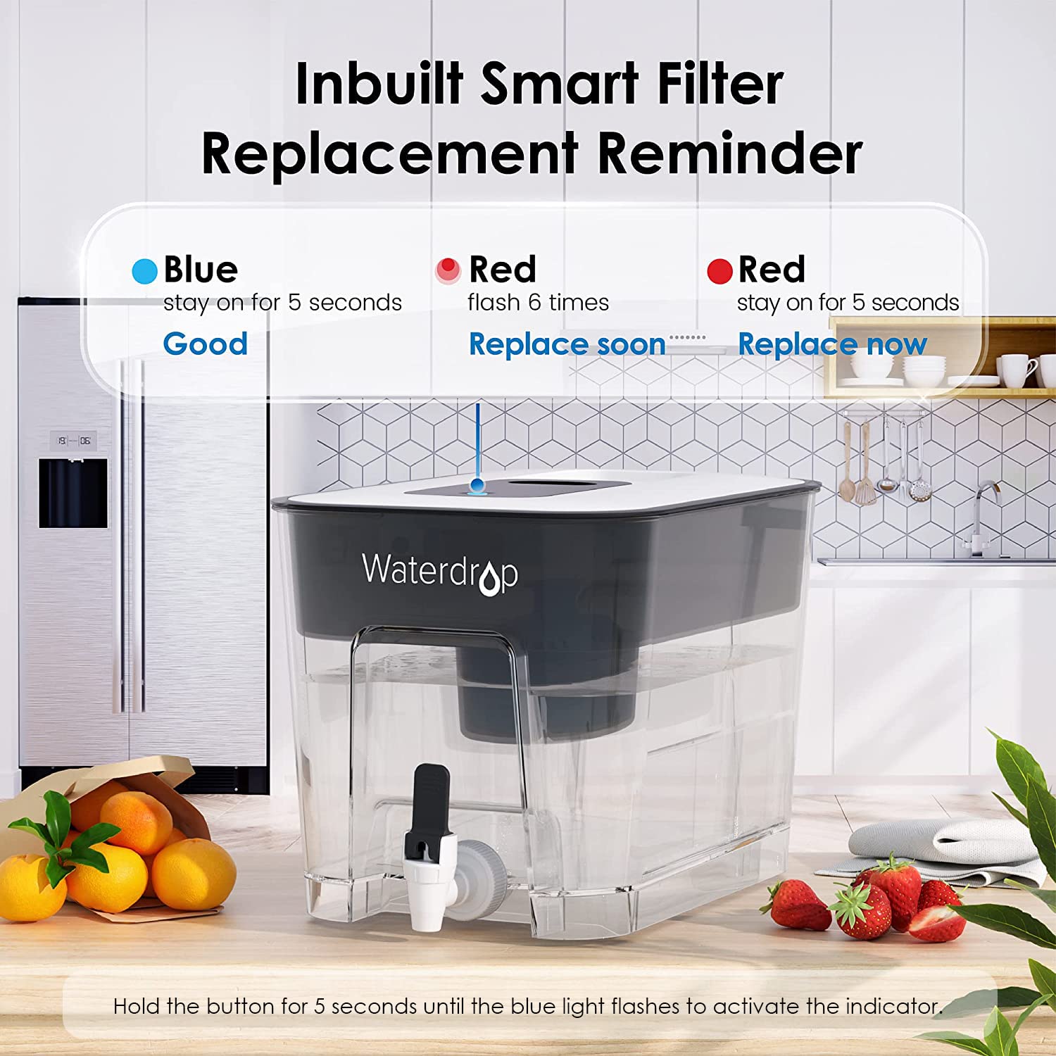 Waterdrop dispenser fits in the fridge for convenient cold water access.