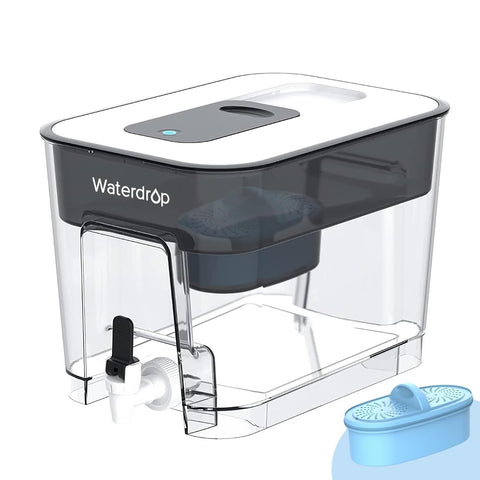 Waterdrop alkaline dispenser front view showing the large 40-cup capacity for family hydration.