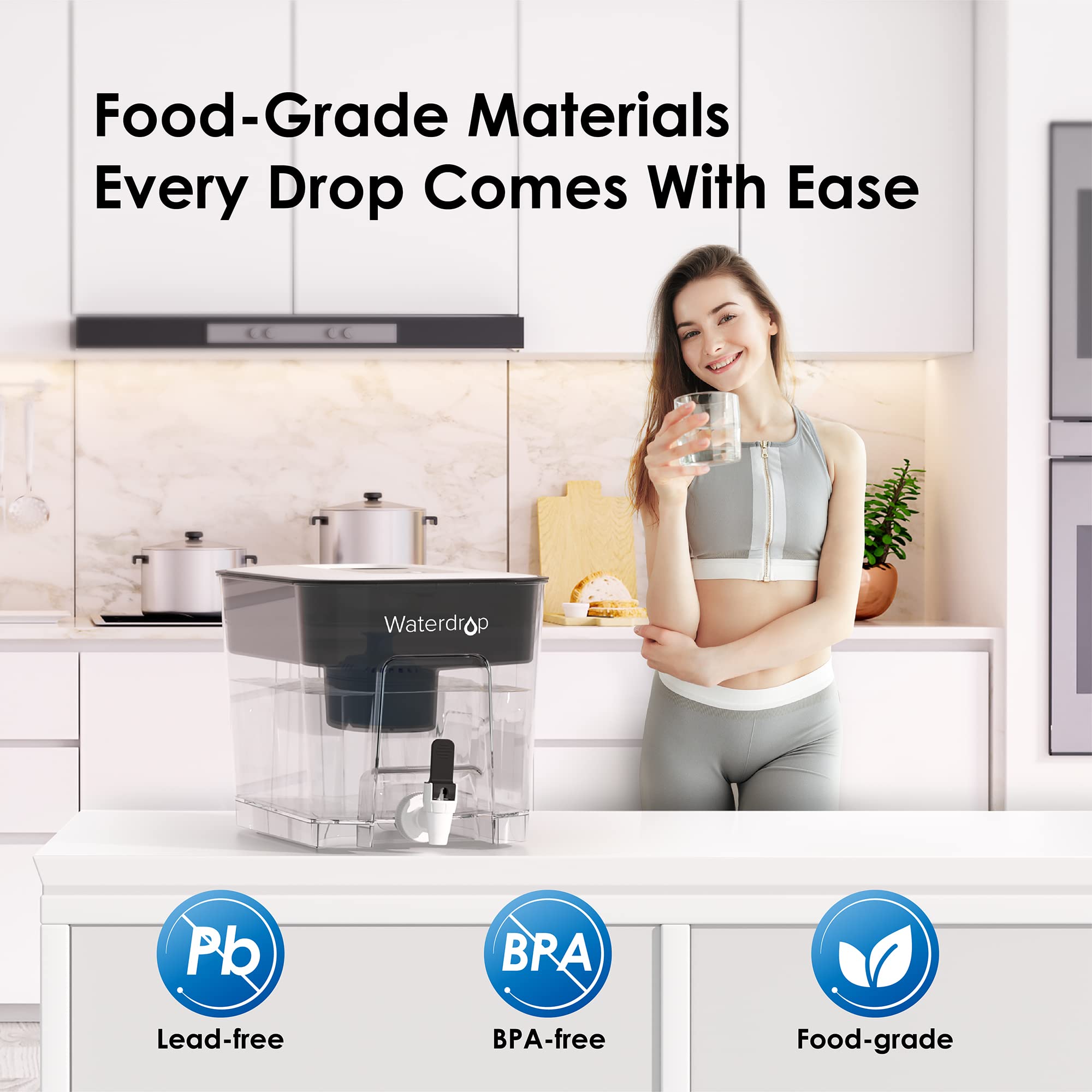 Waterdrop pours smoothly into a glass for quick, easy dispensing.