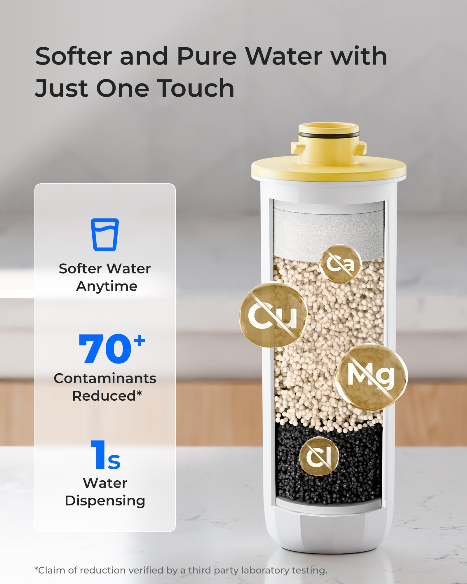 Five-stage filtration reduces taste and odor for clearer hydration.