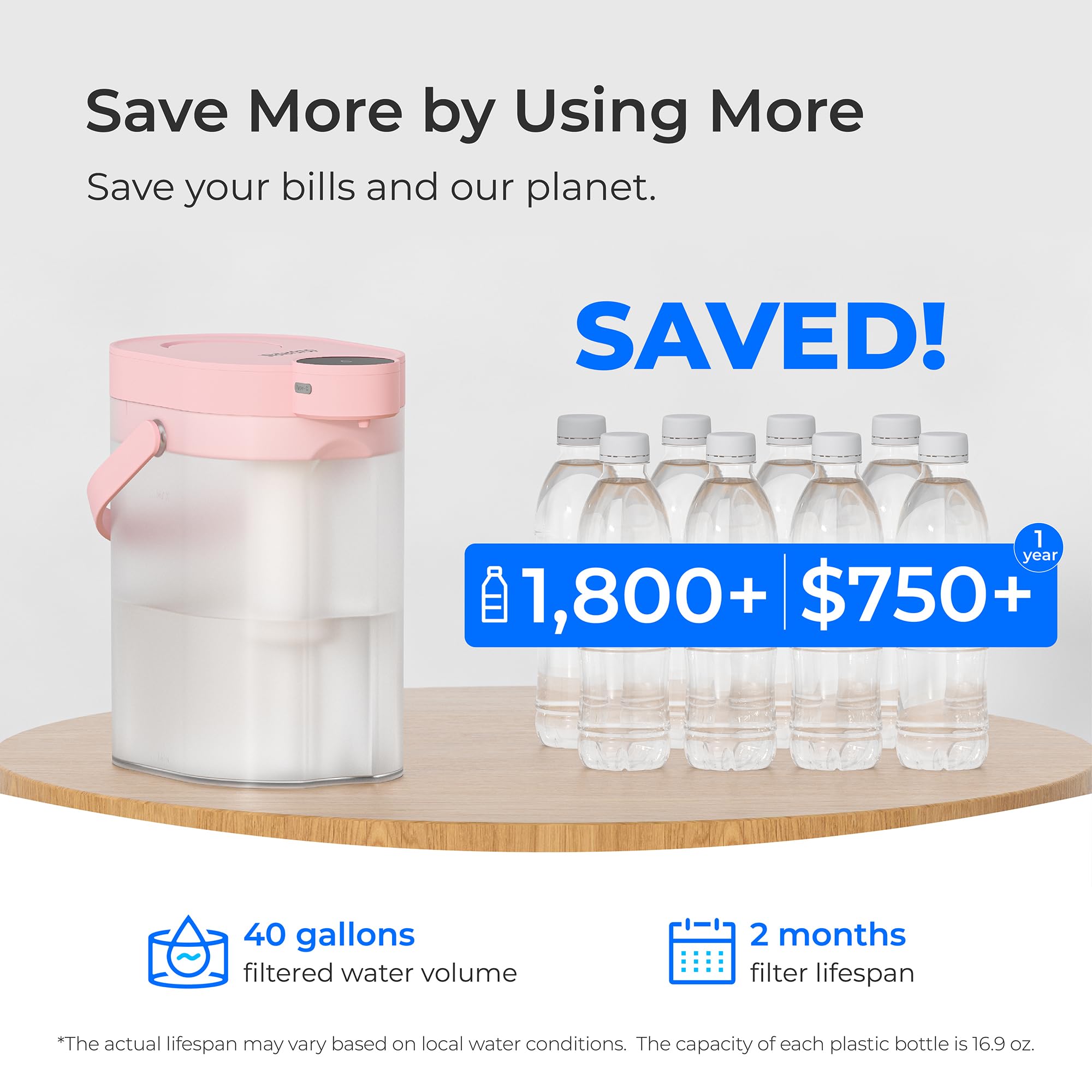 Waterdrop FreshTaste 17-cup capacity for family hydration needs.