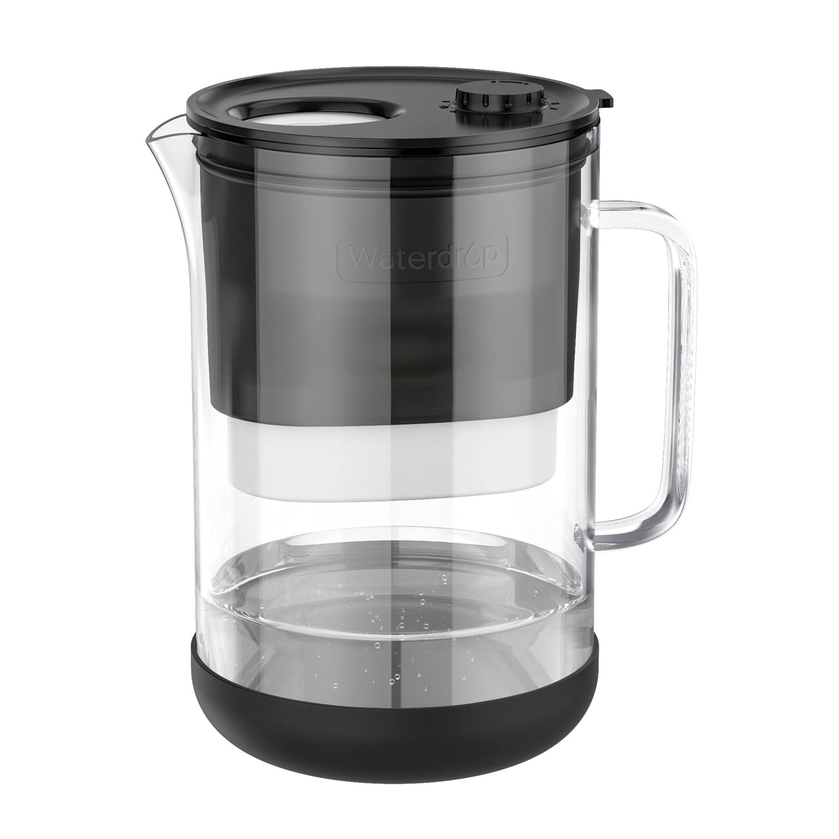 Waterdrop large glass pitcher front view, BPA-free design for pure-tasting water.