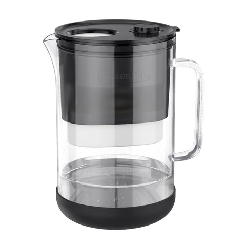 Waterdrop large glass pitcher front view, BPA-free design for pure-tasting water.