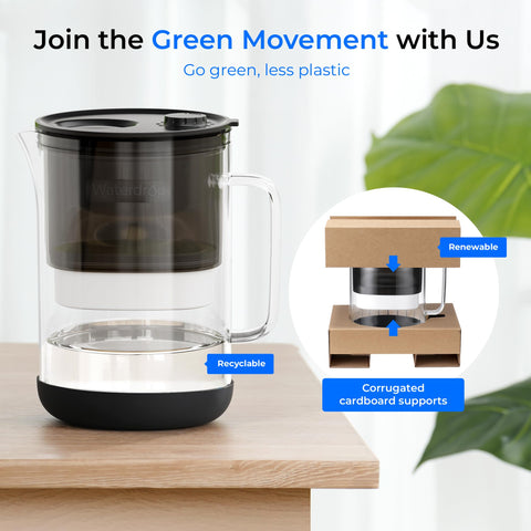 Waterdrop pitcher spout flow highlighting quick access to filtered water.