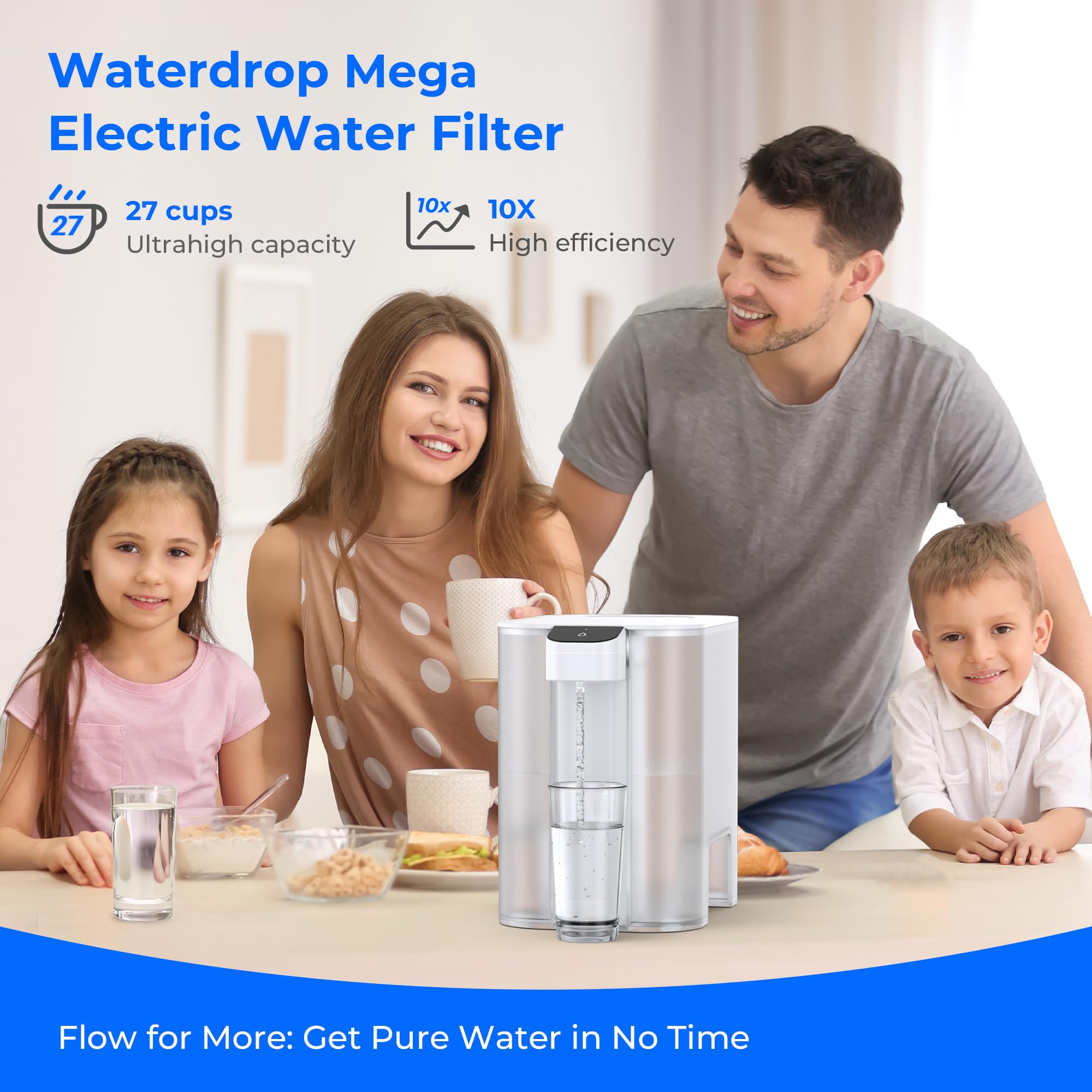 Waterdrop mega dispenser cap close-up shows secure seal for leak-free use.