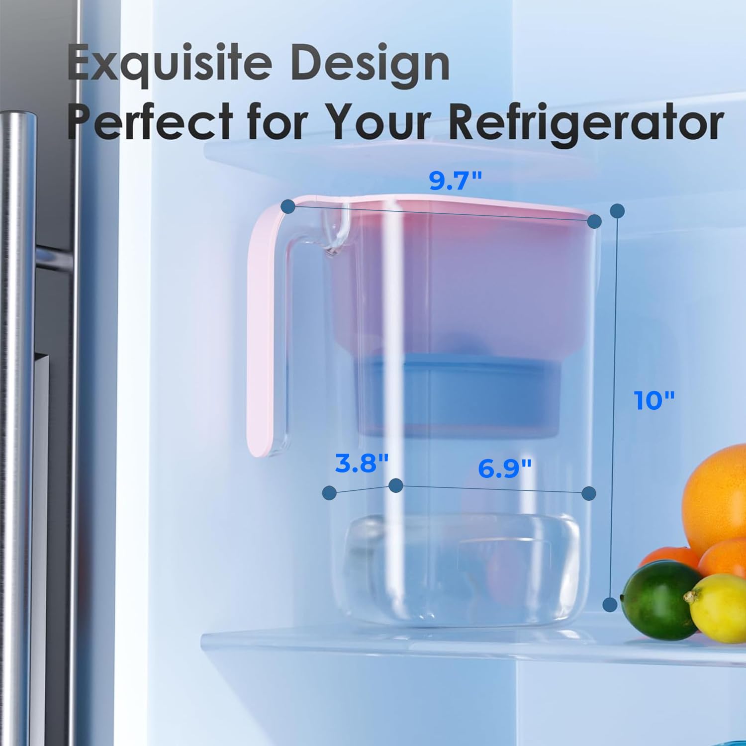 Waterdrop pitcher 7-cup capacity shown for family hydration on desks or counters