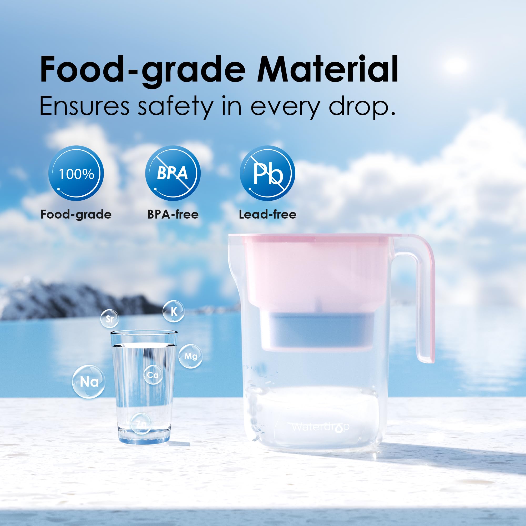 Waterdrop pitcher ergonomic handle facilitating easy pouring