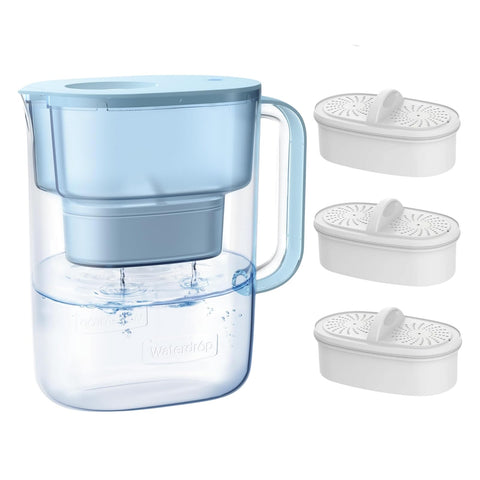 Waterdrop pitcher front view shows compact design for small kitchens.
