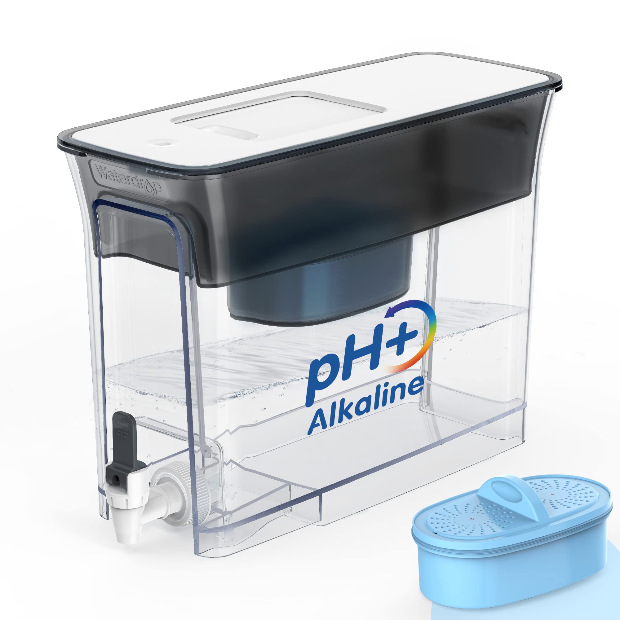 Waterdrop Slim Alkaline Dispenser front view highlights a compact fridge-ready design