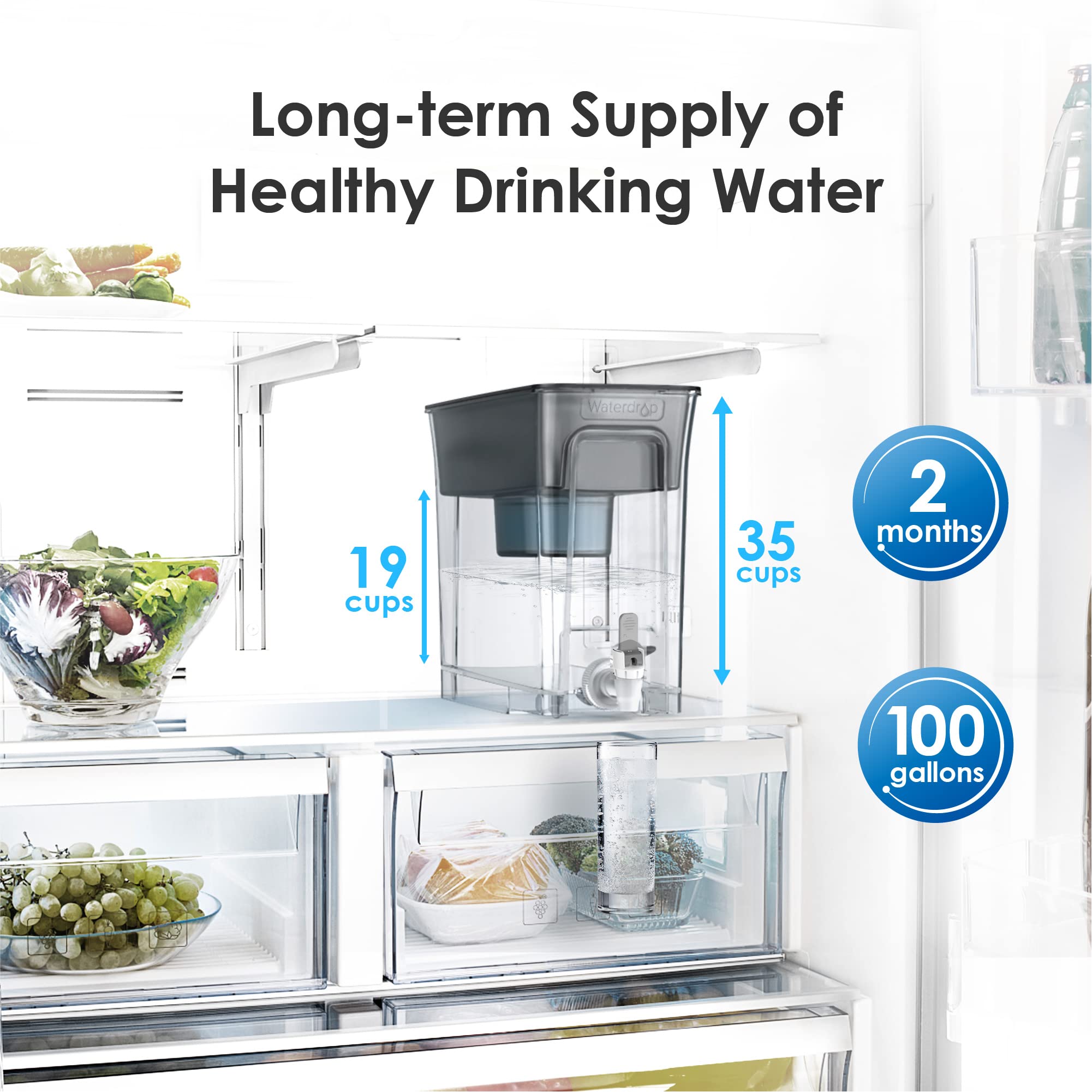 Waterdrop Slim Alkaline Dispenser slim profile fits kitchen counters and shelves
