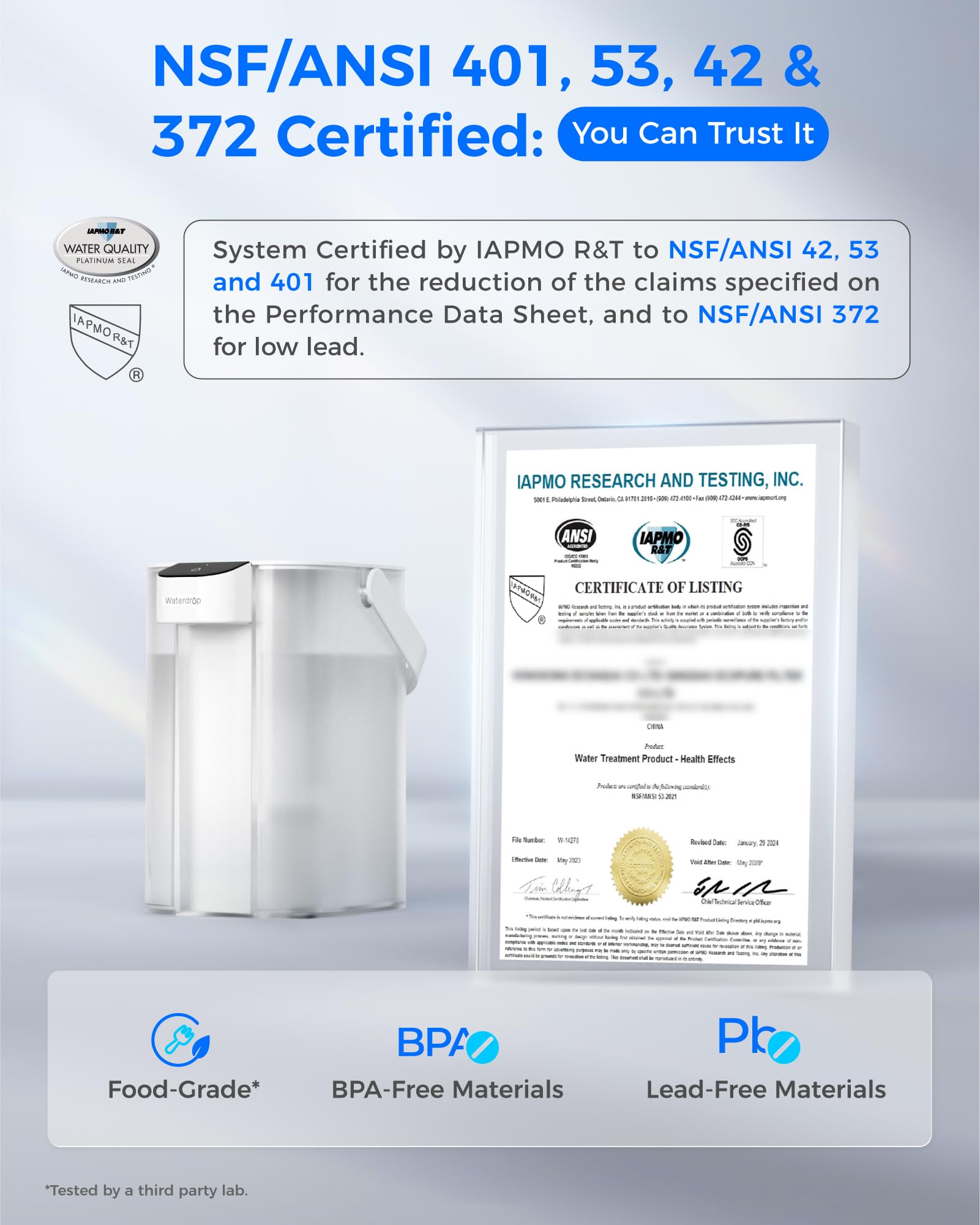 Waterdrop USB‑C charging port on the unit for convenient charging.